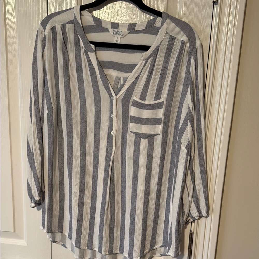 Market & Spruce Navy and White Striped Button Down Shirt